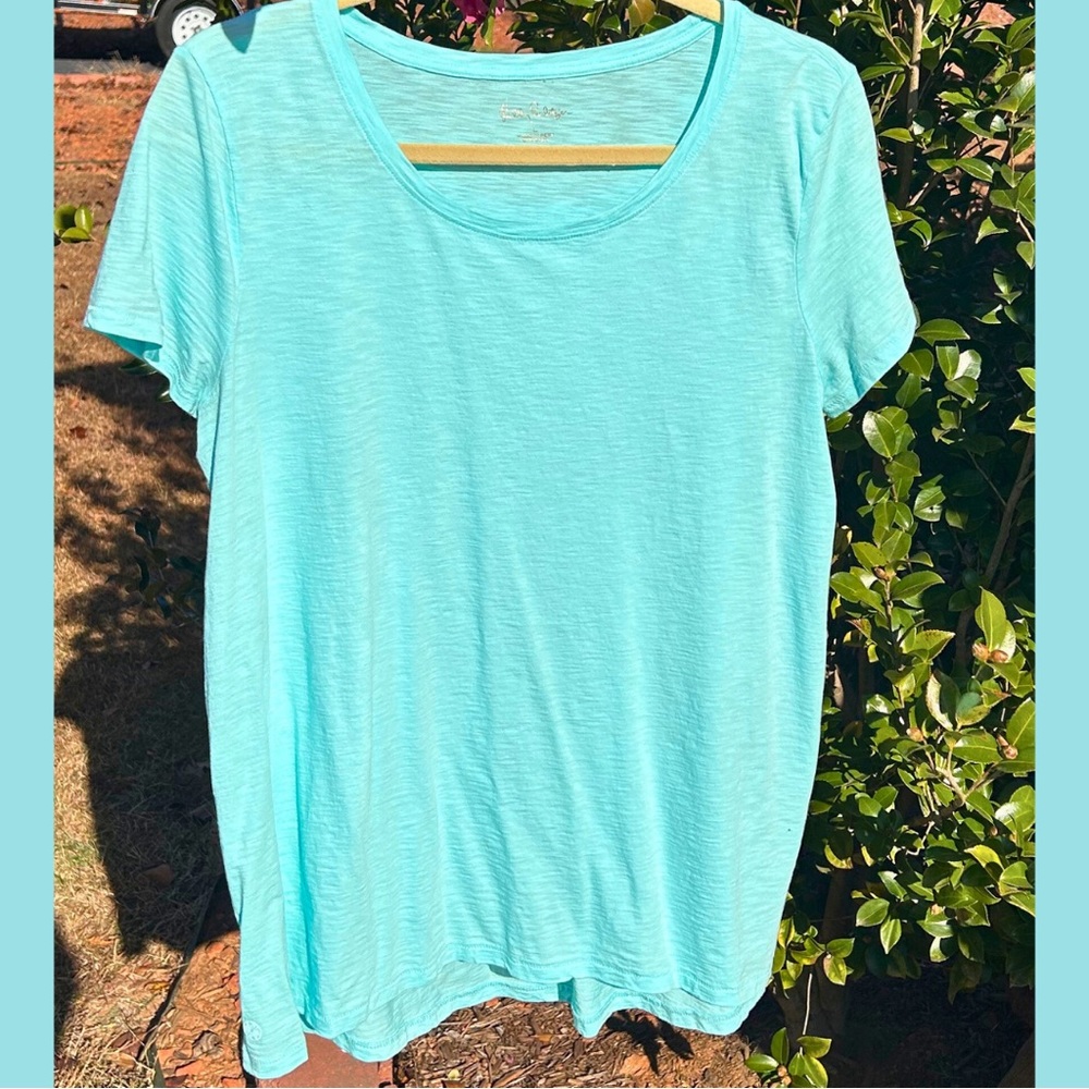 Lilly Pulitzer Scoop Neck Etta Tee Sea Glass Aqua Size L Short Sleeves